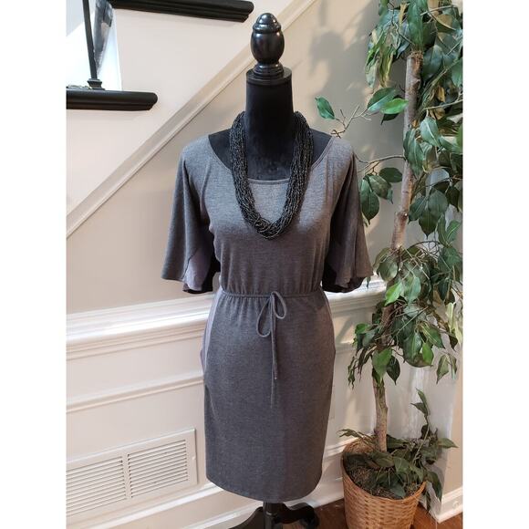 Delirious Dress Women 3X Gray Knit Short Sleeve Tie Waist Pocket Lounge - Picture 1 of 13